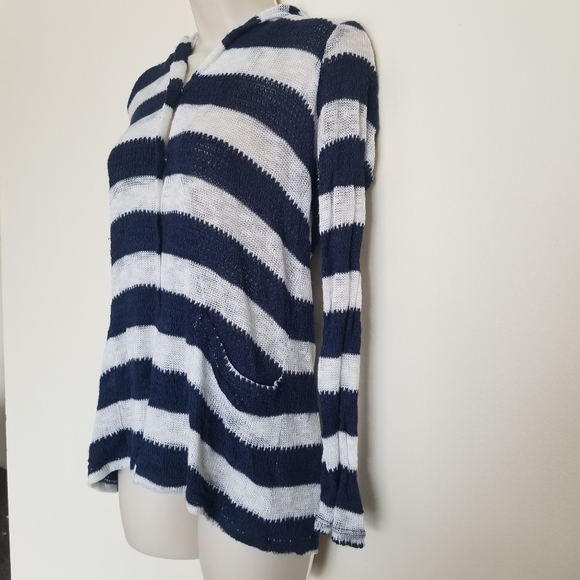 Splendid Navy Blue White Striped Hooded Cardigan Long Sleeve Top Size M - Picture 3 of 7